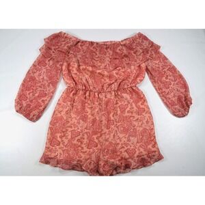 Express Womens Short Off Shoulder Romper Size M Long Sleeve Orange Paisley Lined